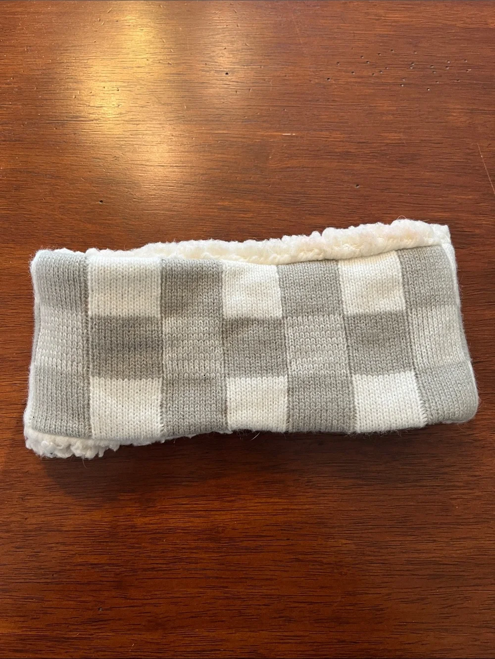 Sherpa head scarf headband checkered grey white winter ear warmer cute